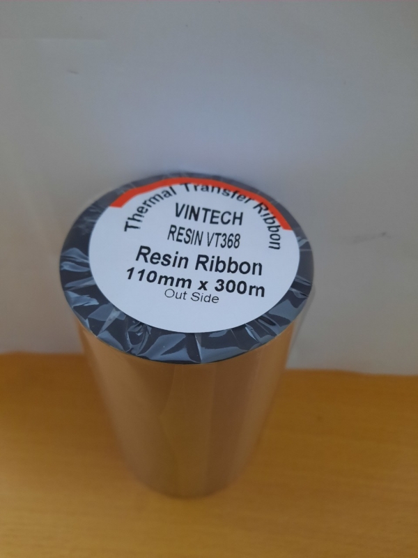 Ribbon mực in tem nhãn mã vạch decal Vintech Resin VT368 110mm x 300m