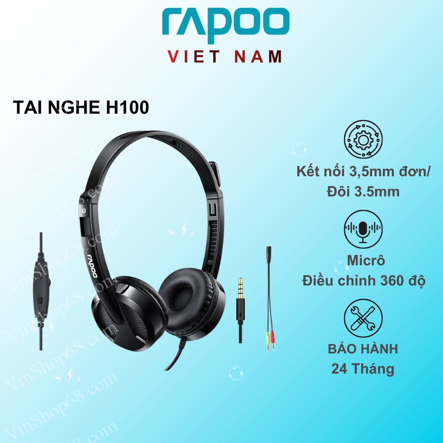 Tai nghe chụp tai có dây Rapoo H100 Đen